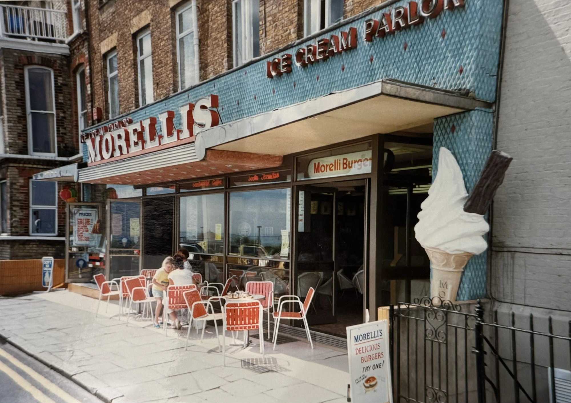 The vintage Morelli's parlour frontage with its giant ice cream cone