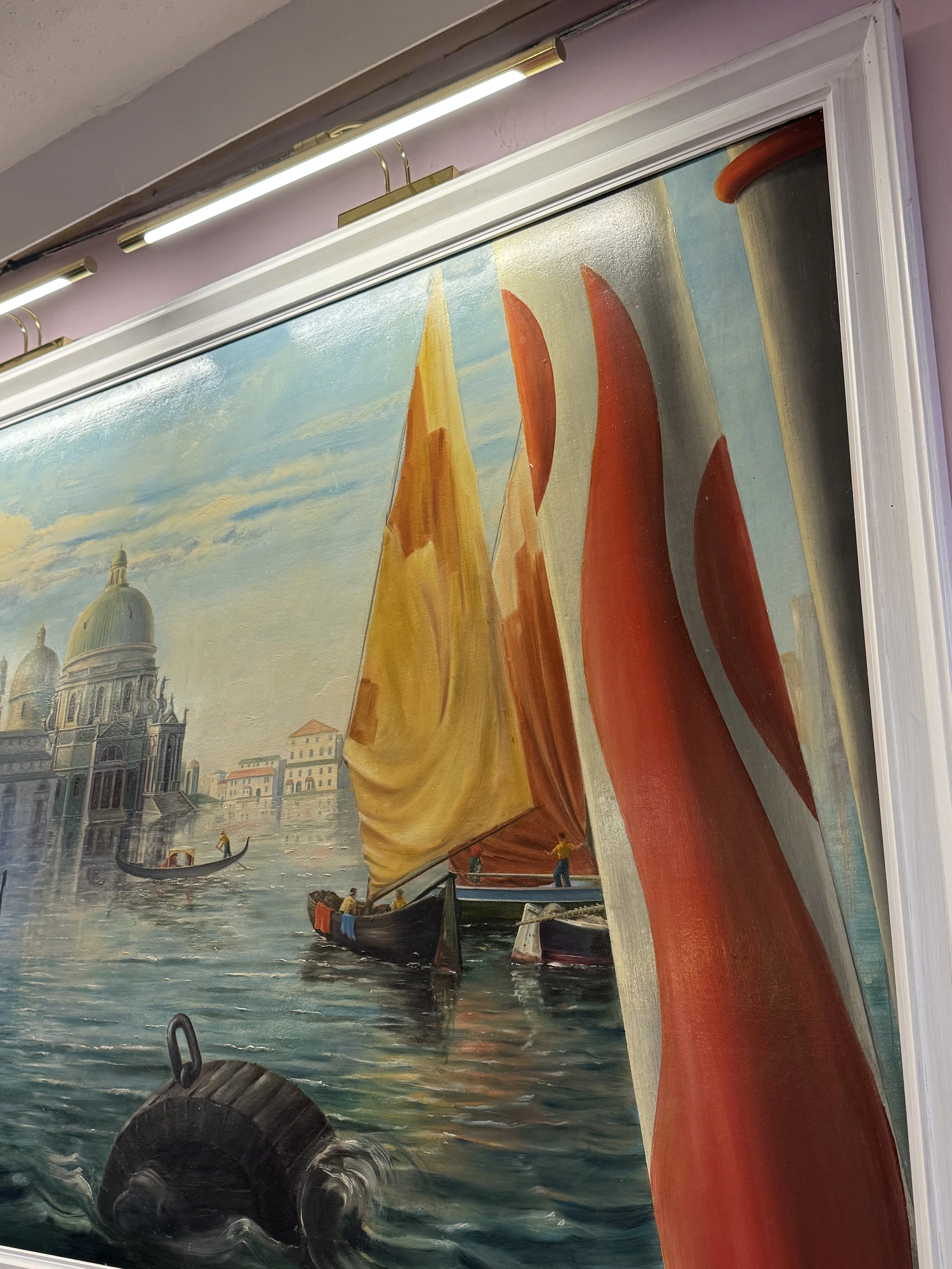The parlour's hand-painted Venetian canal mural